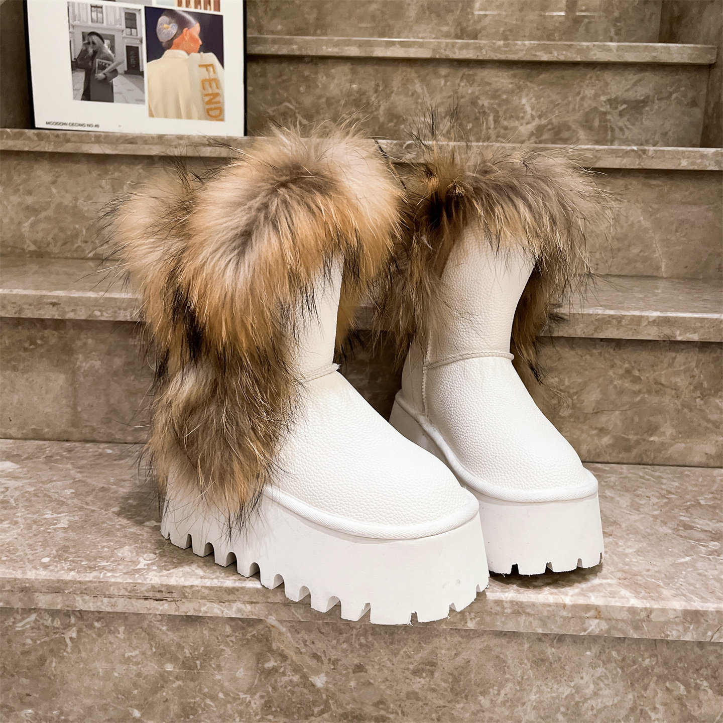 貉子毛~8cm欧货新款真皮皮草小个子面包鞋短靴雪地棉靴毛毛鞋女鞋,女鞋,时尚雪地靴,淘宝优惠券,粉丝福利购,淘宝优惠卷