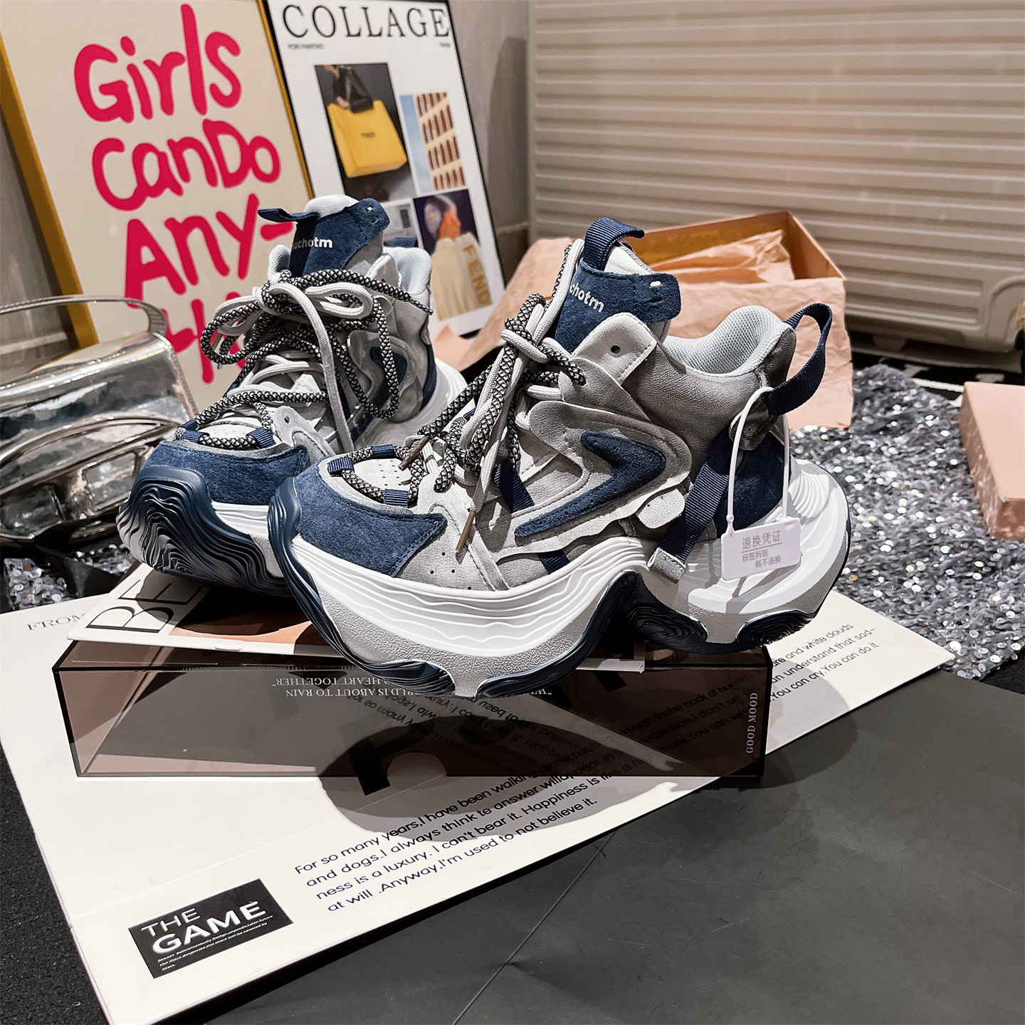 高帮休闲鞋运动鞋小个子6cm女鞋