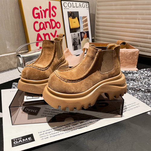 磨砂真皮机车靴短靴工装靴女鞋