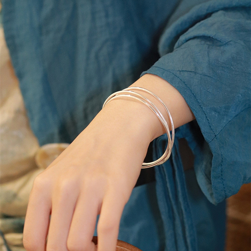 三生三世银手镯9999纯银手镯女时尚气质实心银手镯2025新款送女孩