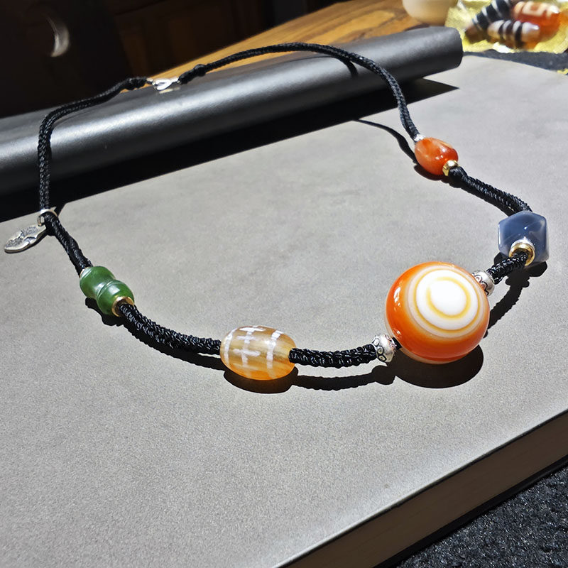 18mm天然玛瑙眼锁骨链碧玉竹节桶珠老玛瑙配珠文玩颈链项链diy