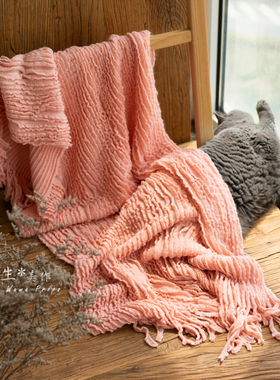 婴儿拍照蓬松柔软带长流苏的波纹毯子，糖果色，拍宠物拍家居清仓