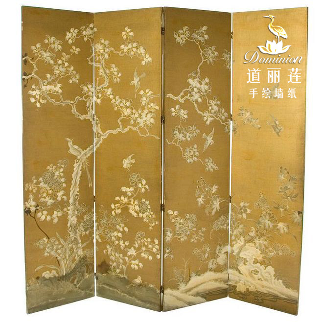 手绘壁画 真丝壁画 画屏 艺术背景墙 艺术隔断 墙纸壁纸 手绘花鸟