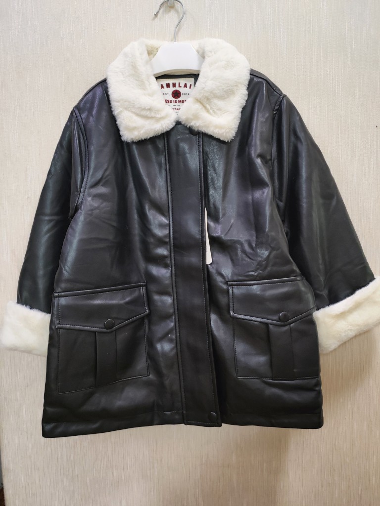 安系列儿童秋冬加棉皮衣女童加厚外套毛绒派克棉服收腰pu皮上衣