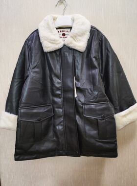 安系列儿童秋冬加棉皮衣女童加厚外套毛绒派克棉服收腰pu皮上衣
