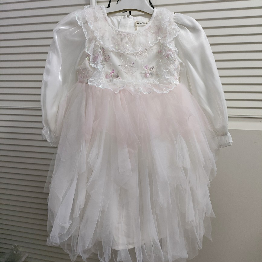 安系春秋女童新款网纱连衣裙儿童蕾丝公主裙宝宝蓬蓬裙礼服裙