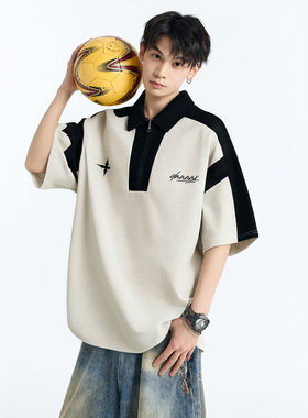 dnnnnx美式小众潮牌重磅宽松刺绣字母polo衫短袖T恤男女同款夏季