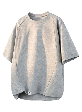 PLAY BOBOBUS美式小众潮牌复古纯色拼接圆领短袖T恤男女同款夏季