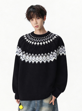 dnnnnx费尔岛美式复古小众潮牌宽松休闲慵懒圆领针织毛衣男女秋冬
