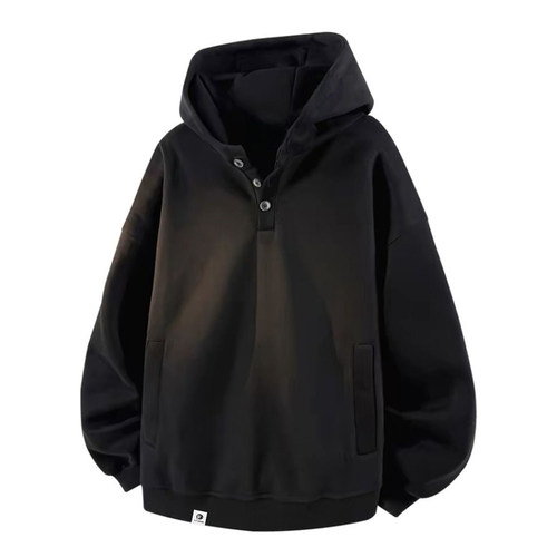 PLAY BOBONUS勃勃猴美式小众潮牌重磅宽松纽扣连帽卫衣情侣男秋冬