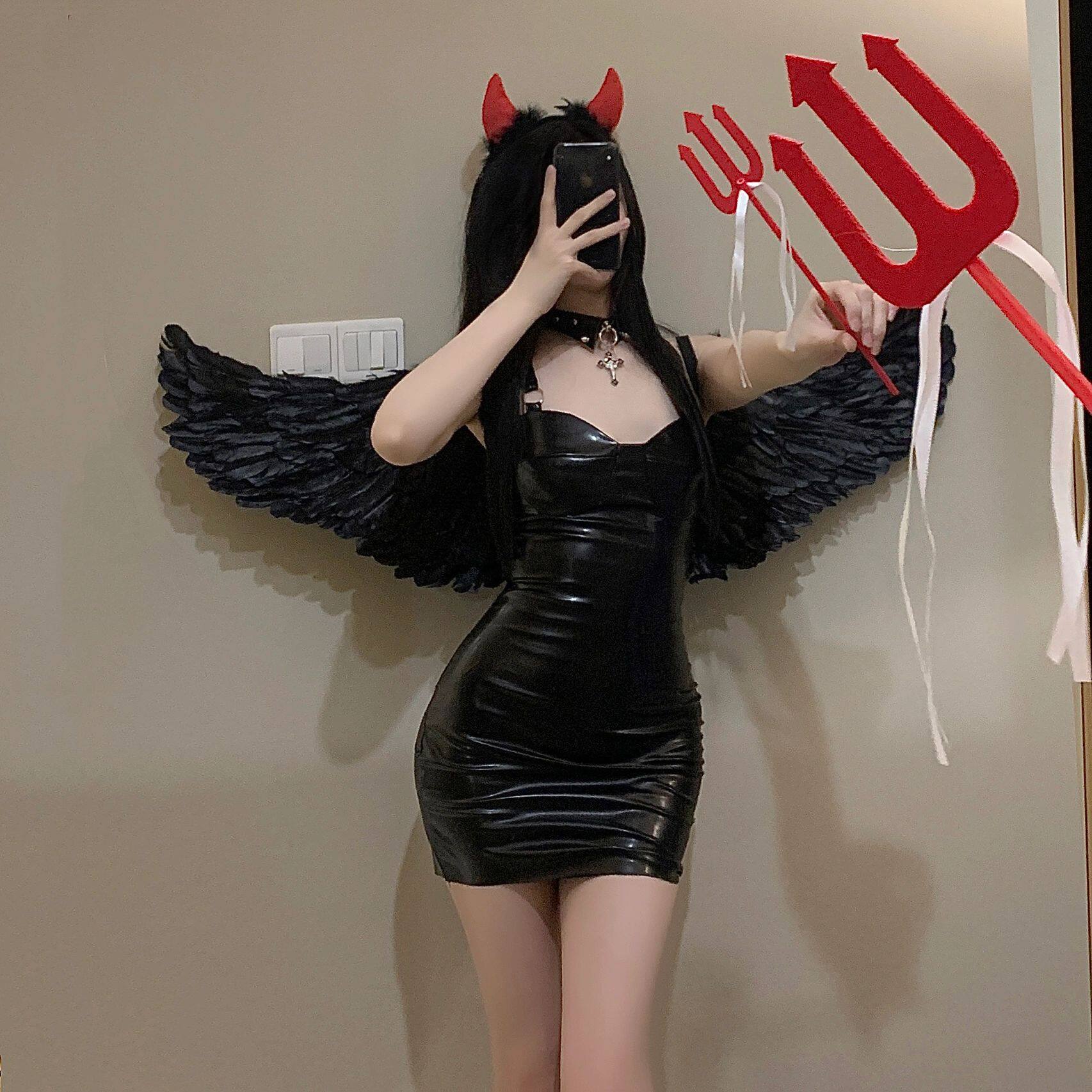 万圣节恶魔翅膀道具黑色羽毛背饰白色天使精灵走秀表演装扮批发