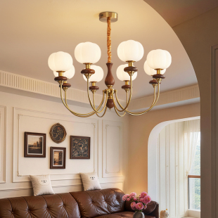 欧登美式 魔豆客厅吊灯简约古铜色铁艺大厅餐厅主灯中古风卧室灯具