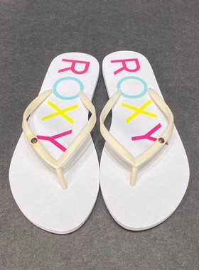ROXY白色通勤平跟人字拖女士夏潮牌沙滩凉拖夹脚防滑速干游泳