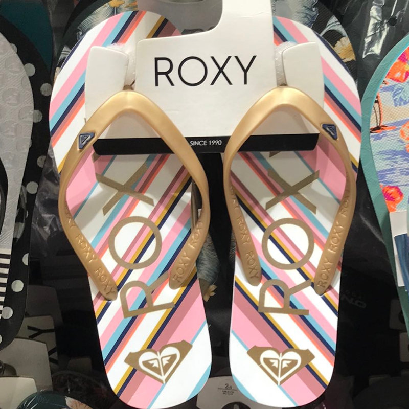 现货ROXY杏色拖鞋简约