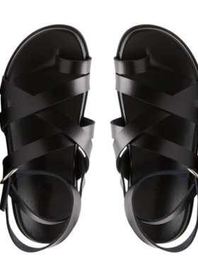 现货ROXY2025年新款黑色时尚百搭平底凉鞋女士休闲沙滩罗马鞋