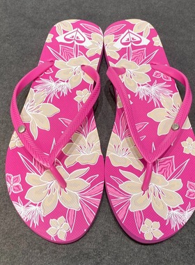 现货ROXY2025夏季专柜细带窄版粉色大花ins显白防滑速干人字拖