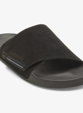 低调奢华黑色麂皮 Quiksilver 风拖鞋居家出行百搭款男士一字拖