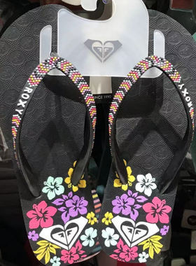 ROXY专柜2025年带钻时尚轻奢黑平底橡胶底冲浪速干防臭人字拖现货