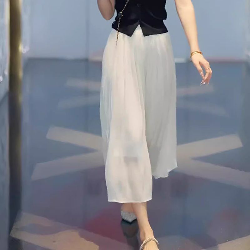 大码白色半身裙女胖mm夏小个子裙裤流光沙裙子珠光纱裙百褶裙长裙