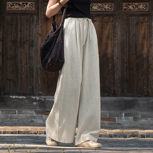 棉麻阔腿裤2026新款宽松百搭休闲裤苎麻大摆裤垂感显瘦女式长裤子