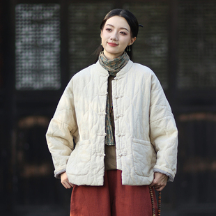 冬季加厚保暖棉服新中式棉衣复古盘扣棉麻夹棉外套葫芦格短款棉袄