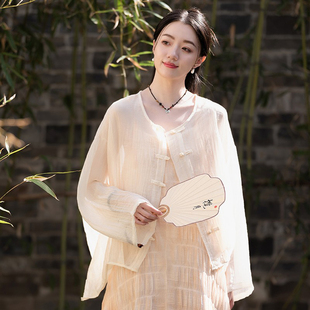 新中式上衣女夏薄款外搭开衫国风薄纱披肩空调衫旅拍仙气防晒罩衫