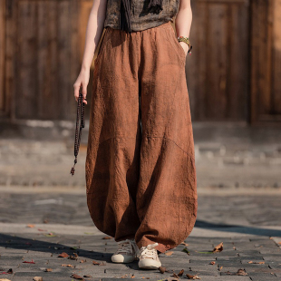 子2026新款 禅修打坐长裤 苎麻晕染小众个性 阔腿灯笼裤 休闲裤 棉麻裤