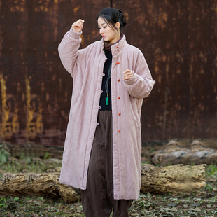 新中式棉服2025冬季新款宽松盘扣复古中国风棉袄长款棉麻夹棉外套