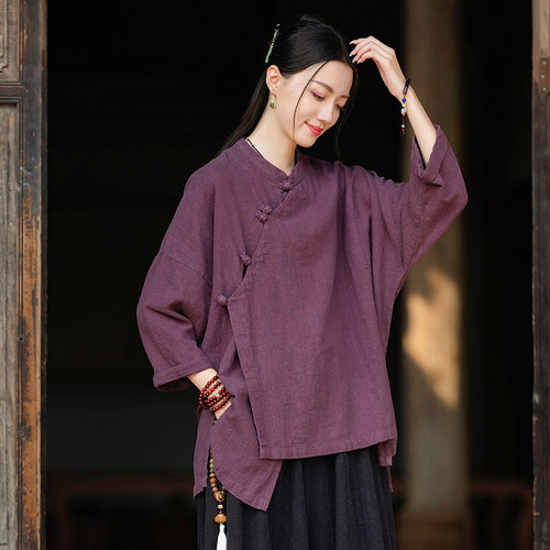 新中式中长款上衣不规则盘扣外套