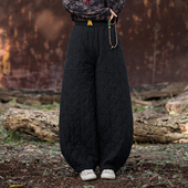 棉麻夹棉裤 菱格绗缝加厚保暖灯笼裤 女2025新款 外穿太极裤 冬装 中式