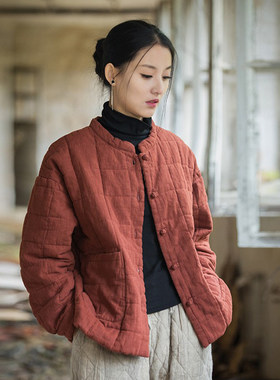 高端苎麻夹棉外套中国风禅意棉服