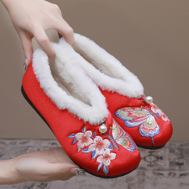老北京布鞋女棉拖鞋绣花鞋平底软底冬季加绒保暖居家外穿包跟鞋,女鞋,传统布鞋,淘宝优惠券,粉丝福利购,淘宝优惠卷