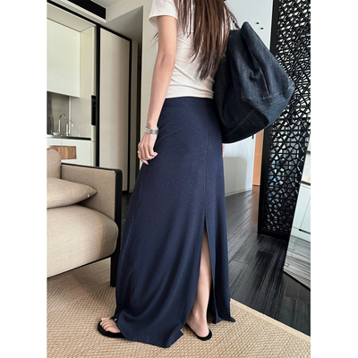 superniniyy 氛围感纸片人拖地裙后开叉垂感松弛显瘦半身裙长裙夏