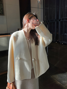 superniniyy 高品质10%羊驼毛90%澳毛温柔新中式气质短款羊绒大衣