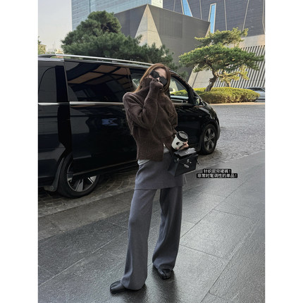 superniniyy Top fashion 超时髦屁帘裙裤高腰针织裤直筒长裤女冬