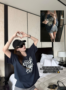 superniniyy 美式休闲&中性风西海岸斑驳字母印花圆领宽松大T恤夏