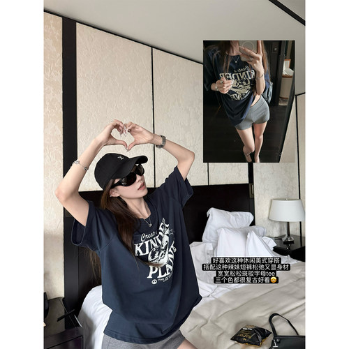 superniniyy 美式休闲&中性风西海岸斑驳字母印花圆领宽松大T恤夏