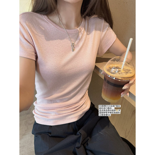 superniniyy 实用亚麻tee 进口料莱赛尔天丝亚麻显瘦正肩圆领T恤