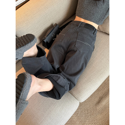 superniniyy 少见te殊复古工装风重工加绒宽松阔腿裤天丝牛仔裤女