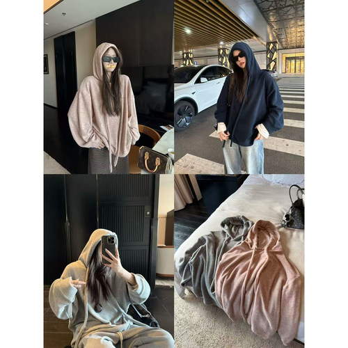 superniniyy 懒猫&杂色毛圈针织连帽廓型松弛感宽松套头卫衣外套