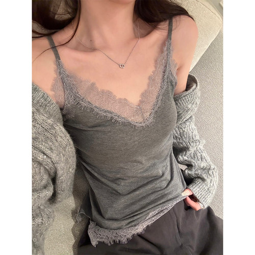 superniniyy 小心机内搭进口专机16针可调节肩带手工蕾丝吊带背心