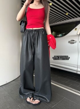 superniniyy爵士酒廊&超柔软细腻pu蛋白皮松弛感长裤阔腿休闲皮裤