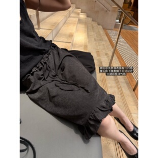 superniniyy 全麦贝果&洋气温柔花边设计水洗做旧抽绳半身裙中裙