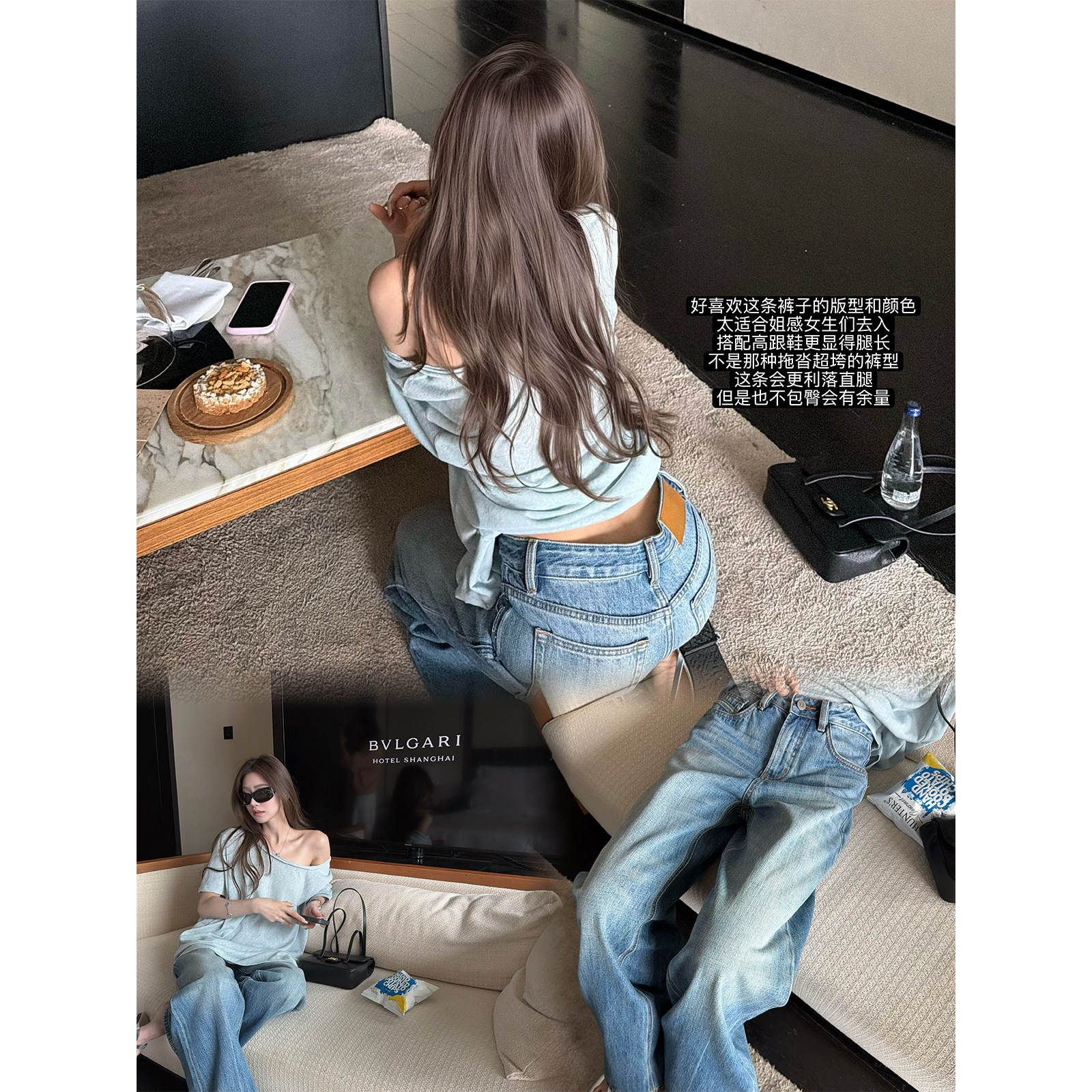 superniniyy 姐姐钓系牛仔裤&大长腿直腿效果水洗蓝做旧牛仔裤女