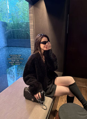 superniniyy 小富婆2.0 100%羊毛一体机两粒扣加长版毛毛外套冬女