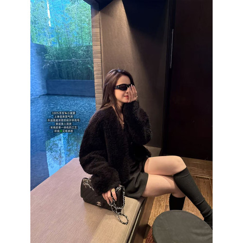superniniyy 小富婆2.0 100%羊毛一体机两粒扣加长版毛毛外套冬女