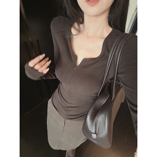 260g加厚里外一体绒大圆领隐形拉链紧身显瘦弹力打底衫 云柔Tee