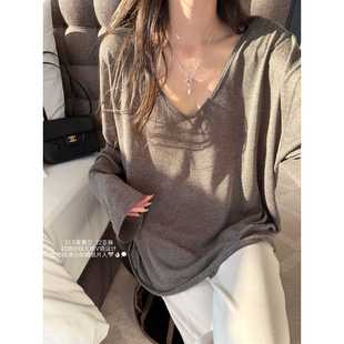 '冰爽纸片人'莱赛尔亚麻精品高支纱线大V领显瘦松弛防晒罩衫上衣