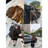 superniniyy 雪尼尔机车服&加厚夹棉毛尼酷酷立领机车短外套秋冬