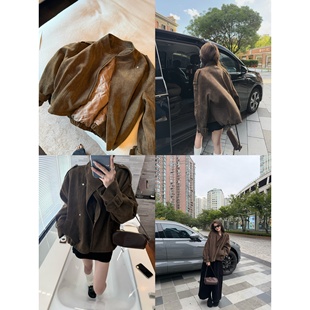 superniniyy 雪尼尔机车服&加厚夹棉毛尼酷酷立领机车短外套秋冬